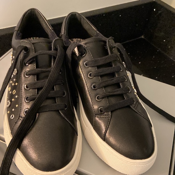 NIB Chico’s Black w/ Gold & Silver Metallic Rivets, Beads, Pave ILIMA Sneakers - Picture 10 of 15